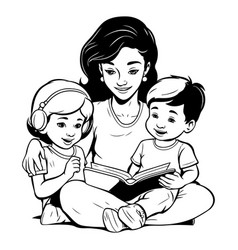 Mother Reading A Book With Her Children Black