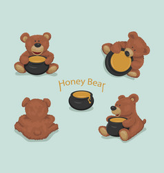 Bears Toys Set Brown Bear Cartoon Honey Pot