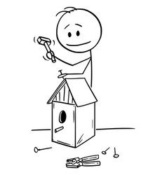 Cartoon Man Building Birdhouse