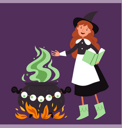 Cute Witch Is Cooking A Potion And Looking