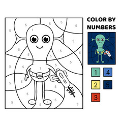 Green Alien Color By Number Coloring Page Game