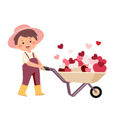 Boy Pushing Wheelbarrow Full Of Hearts