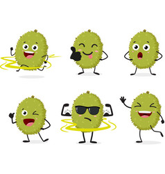 Cute Durian Cartoon With Different Expressions