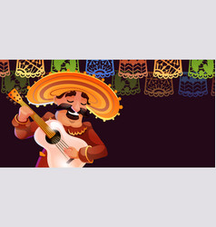 Header With Mexican Man Playing Guitar And Singing