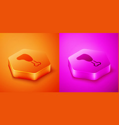 Isometric Chicken Leg Icon Isolated On Orange