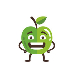 Green Apple Character With Face Smiling Fruit