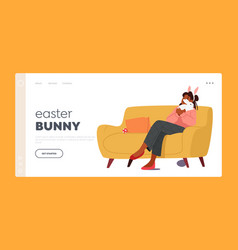 Easter Bunny Landing Page Template Woman Holding