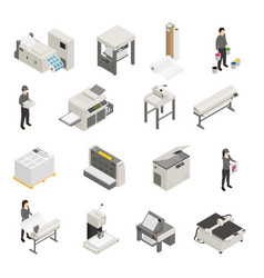 Printing House Isometric Icons Set