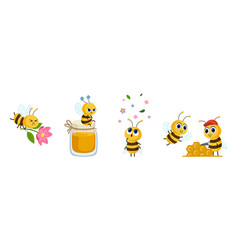 Different Emotions Cute Bees Working And Flying