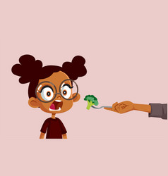 Mom Feeding Her Girl Broccoli Cartoon