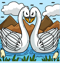 Valentines Day Love Swans Colored Cartoon