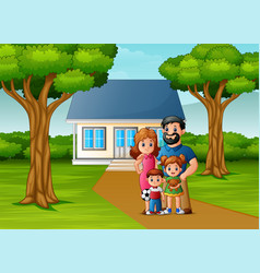 Cartoon Family In Front House Yard