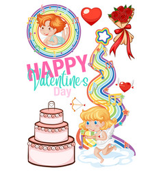 Valentine Theme With Cupid And Rainbow