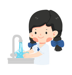 Girl Washing Hands In Sink Cartoon