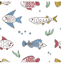 Seamless Pattern With Different Funny Fishes