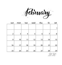 February Monthly Calendar For 2020 Year