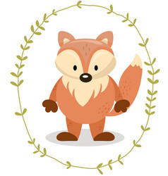 Cute Fox Inside An Oval Leaves Border