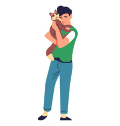 Man Holding Cat Smiling Guy Hug Kitten Pet