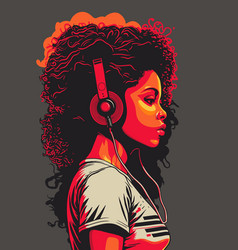 Black Woman With Big Afro Hair Wearing Headphones