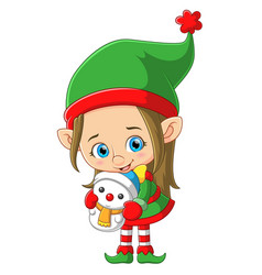 Cute Elf Girl Holding A Snowman Toy