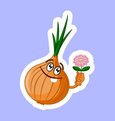 Cute Onion Gives Flower Sticker Design