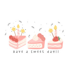 Cute Pink Cake Slice Sweet Summer Cartoon Flat