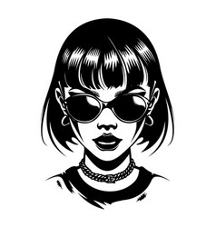 Cool Girl With Sunglasses And Bob Haircut