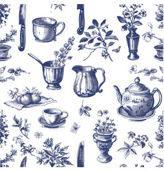 Hand Drawn Pattern Vintage Kitchen Toile De Jouy