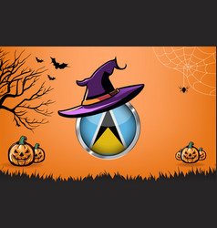 Saint Lucia Round Flag With Happy Halloween