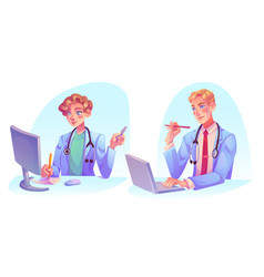 Doctor Working At Desk With Computer