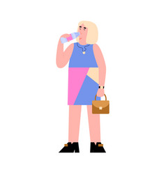 Modern Woman Drinking Water From Bottle Flat