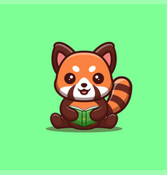 Red Panda Sitting Reading Book Cute Creative