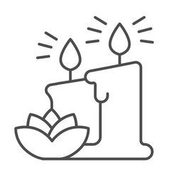 Wax Candles And Lotus Flower Thin Line Icon