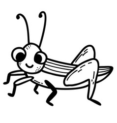 Cute Grasshopper Character Linear Doodle