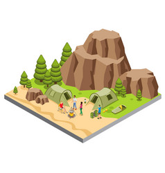 Isometric Mountain Camping Template