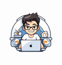 Man With Laptop Computer - Cute Cartoon Doctor