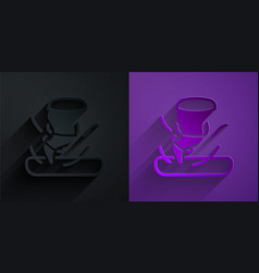 Paper Cut Tornado Icon Isolated On Black On Purple