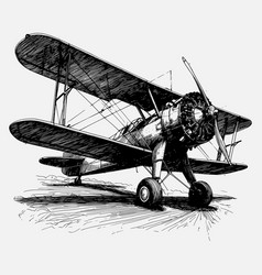 Vintage Biplane In Black And White Sketch