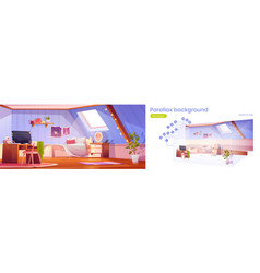 Parallax Background Girl Bedroom Interior On Attic