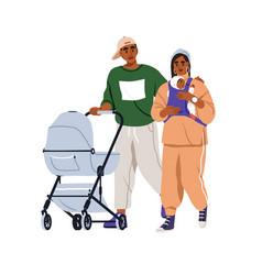 Parents Walking With Infant Baby In Sling Young