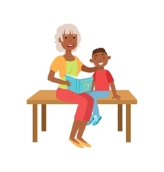 Grandmother And Grandson Reading Book Part