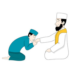 Islamic Boy Is Kissing His Father Hand