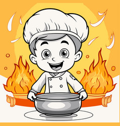 Cartoon Of A Chef With Pan On Fire Background