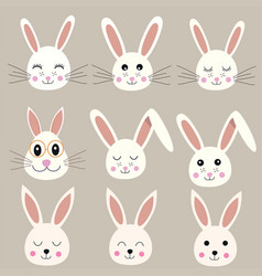 Cute White Bunnies Head Clip Art Collection Set