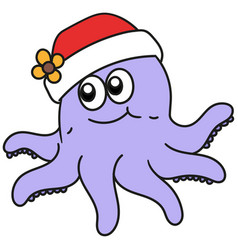 Octopus Celebrating Christmas Doodle Kawaii