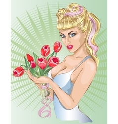 Pin-up Sexy Woman With Tulips 8 March Women Day