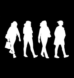 Set Women Taking A Walk Concept Monochrome