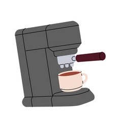 Coffee Machine With Cup Hand Drawn Elements For