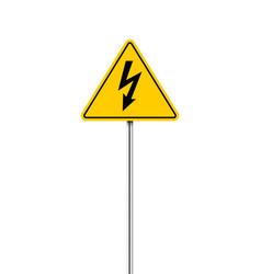 High Voltage Sign Arrow Isolated In Yellow