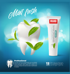 Mint Toothpaste Realistic Green Leaves And Tooth